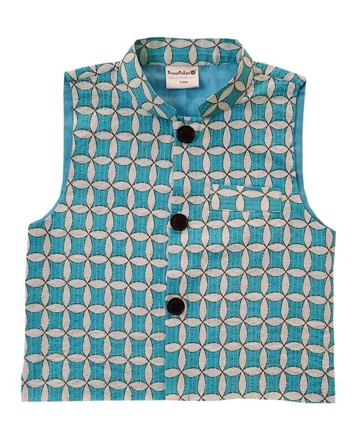 Snowflakes Boys' Waistcoat With Geometric Prints - Light Blue