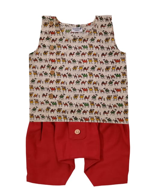 Snowflakes Infant Shirt with Camel Print And Shorts Set - Cream & Red