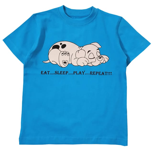 Snowflakes Boys Half Sleeve T-Shirt With Dog Print - Sky Blue