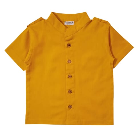 Snowflakes Boys Half Sleeve Solid  Shirt -Yellow