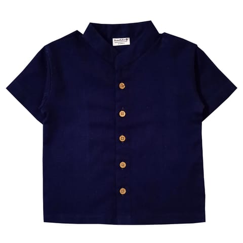 Snowflakes Boys Half Sleeve Solid Shirt -Navy Blue