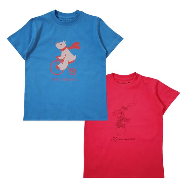 Snowflakes Boys Half Sleeve Cotton Printed T-shirt Combo ( Pack of 2) - Blue & Red