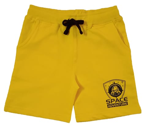 Snowflakes Boys  Shorts With Space Adventure Print - Lime Yellow