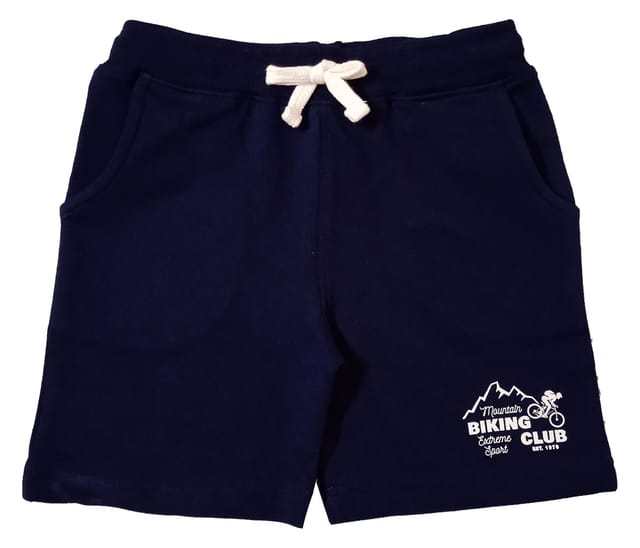 Snowflakes Boys  Shorts With Biking Club Print - Navy Blue