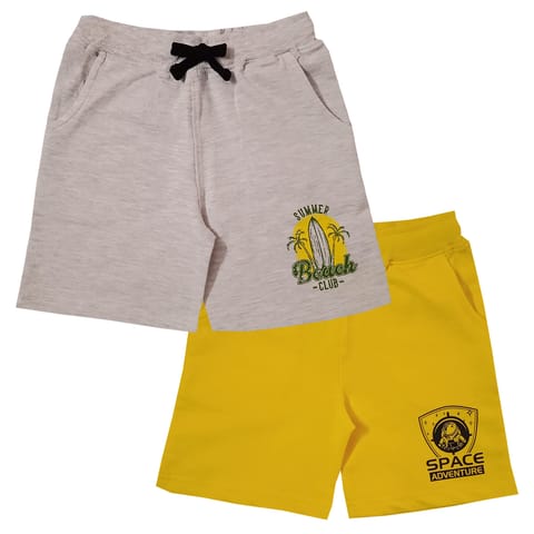 Snowflakes Boys Cotton Printed Shorts Combo ( Pack of 2) - Off white & Lime Yellow