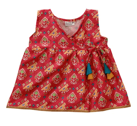 Baby Girls' Jabla Style Frock with Patola Print - Red