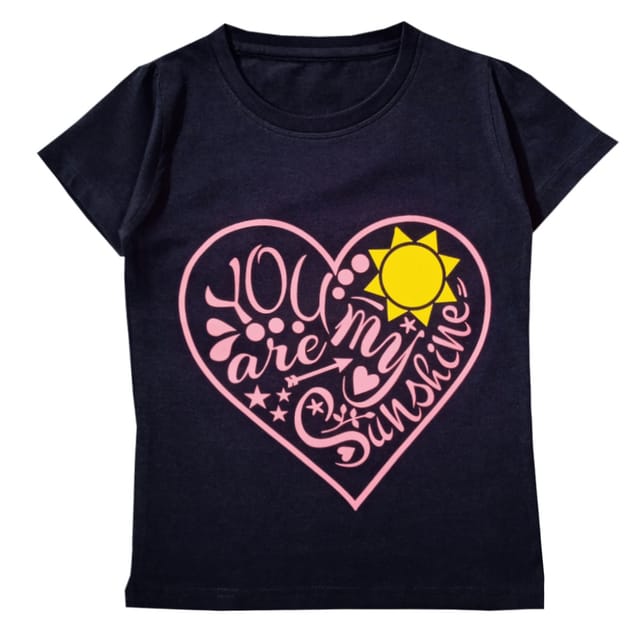 Snowflakes Girls Half Sleeve T-Shirt With Heart Print -  Charcoal Grey