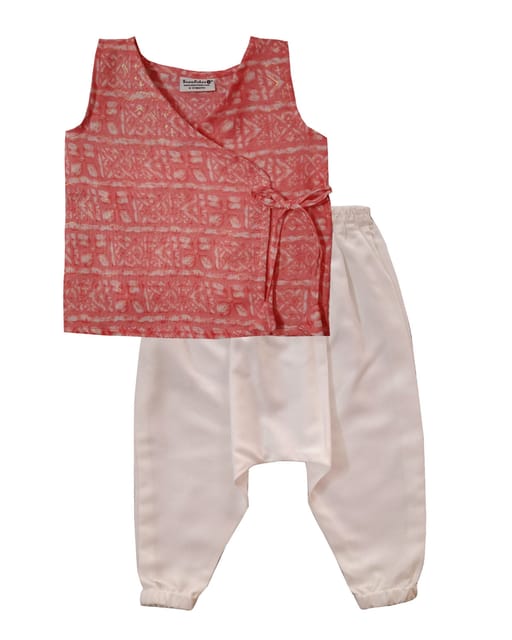 Snowflakes Unisex Infant Jabla Top With Geometric Print And Harem Pant Set - Pink & White