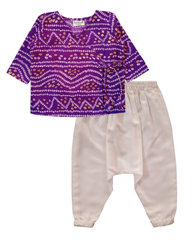 Snowflakes Unisex Infant Jabla Top With Bandini Print And Harem Pant Set - Purple & White
