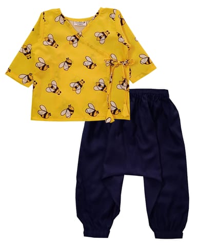 Snowflakes Unisex Infant Jabla Top With Honey Bee Print And Harem Pant Set - Yellow & Blue