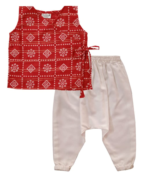 Snowflakes Unisex Infant Jabla Top With Geometric Print And Harem Pant Set - Red & White