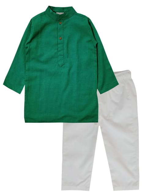 Snowflakes Boys Solid kurta And Pyjama Set -Green & White
