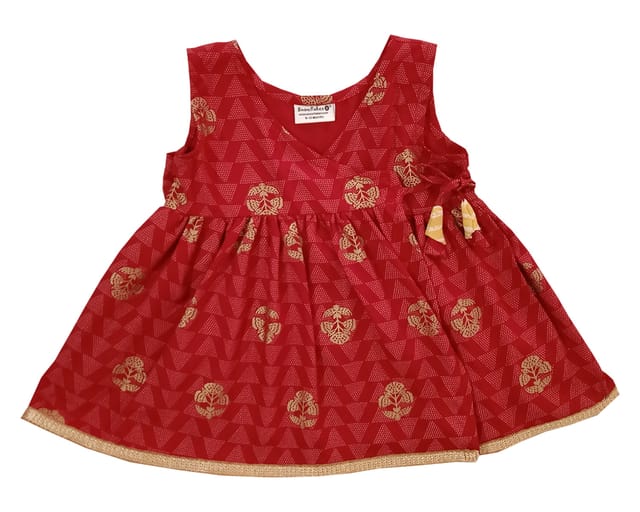 Baby Girl's Jabla Style Frock with Flower Print - Maroon