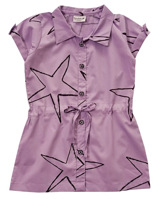 Snowflakes Girls Frock with Star Design - Lavender