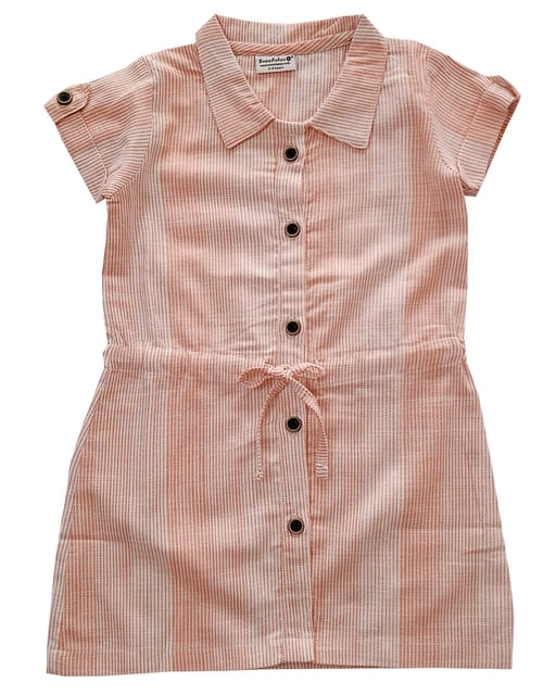 Snowflakes Girls Frock with Stripes - Pink