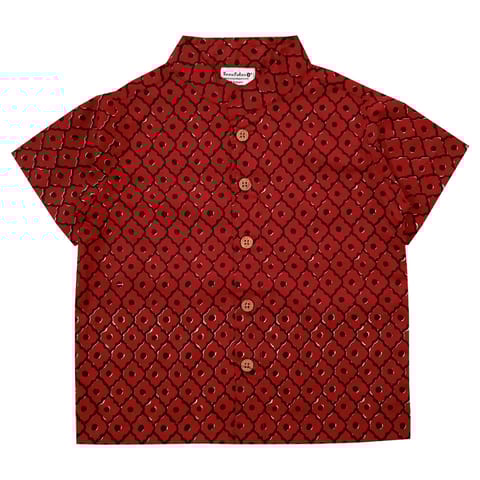 Snowflakes Boys Half Sleeve Shirt With Geometric Print - Maroon