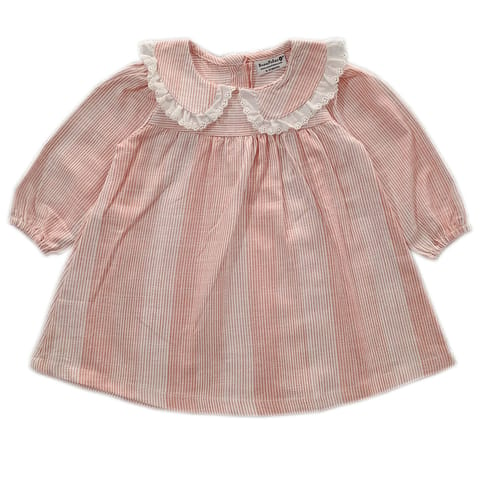 Snowflakes Girls 3/4th Sleeve Striped Frock - Pink
