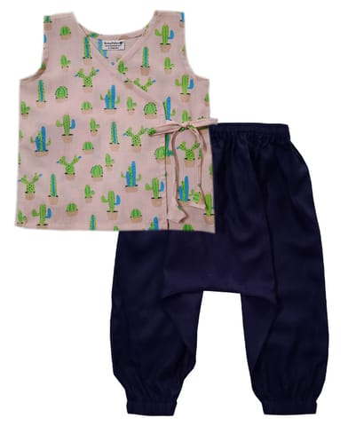 Snowflakes Unisex Infant Jabla Top With Harem Pant Set With Cactus Prints - Pink & Navy Blue