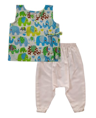 Snowflakes Unisex Infant Jabla Top With Harem Pant Set With Elephant Prints - White