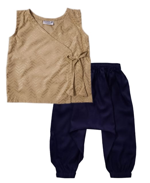 Snowflakes Unisex Infant Jabla Top With Harem Pant Set - Beige & Navy Blue