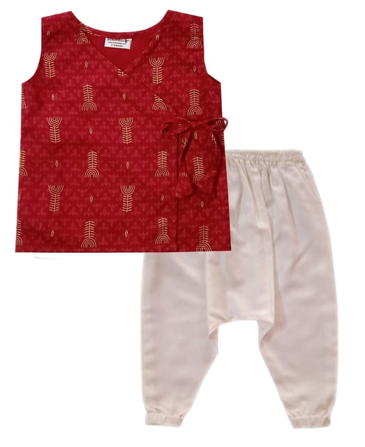 Snowflakes Unisex Infant Jabla Top With Harem Pant Set - Maroon & White