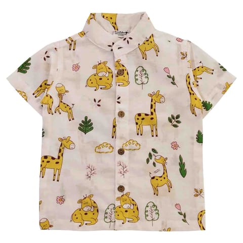 Snowflakes Boys Half Sleeve Shirt With Giraffe Prints - white