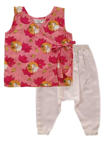 Snowflakes Unisex Infant Jabla Top With Flower Print And Harem Pant Set - Pink
