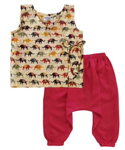 Snowflakes Unisex Infant Jabla Top With Harem Pant Set With Elephant  Prints - Off White & Red
