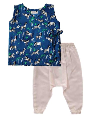 Snowflakes Unisex Infant Jabla Top With Harem Pant Set With Zebra Prints - Blue