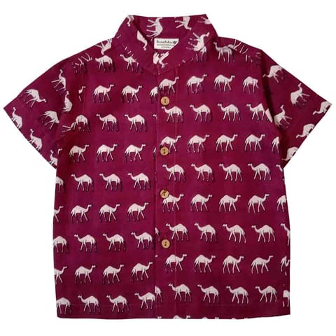 Snowflakes Boys Half Sleeve Shirt With Camel Prints - Violet