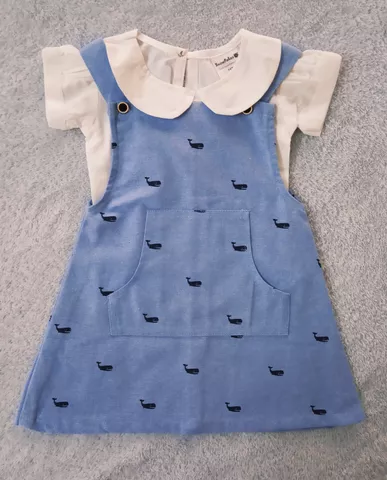 Girls Blue Pinafore With Whale Print