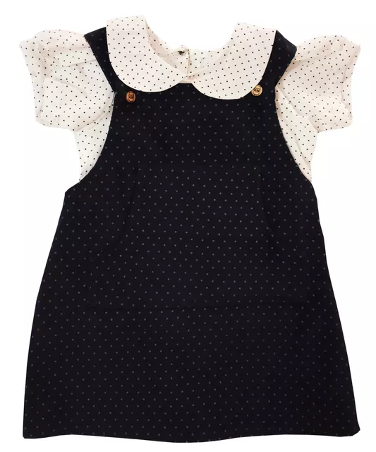 Girls Navy Blue Pinafore With Dots