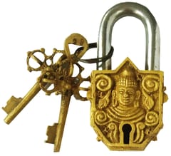 Brass Padlock Lord Buddha: Vintage Design Small Safety Lock (12142)