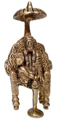 Brass Idol Sai Baba Sainatha: Om Sairam Sitting on Throne with Canopy Chatri (12256)