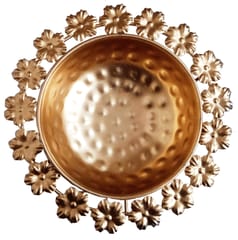 Brass Urli (Uruli, Varpu) Forget-me-not Flower Design: Decorative Water Bowl For Petals or Candles, 8 Inches (12273)