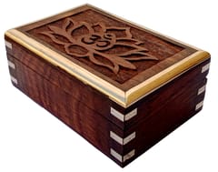 Wooden Box: Om Lotus Carving & Brass Fixtures (12335)