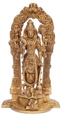 Brass Idol Lord Vishnu & His Mount Garuda: Collectible Sculpture In Mandap Arch (12339)