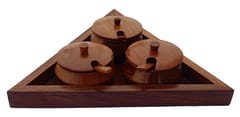 Wooden 3 Bowls Tray Set For Dining Table: For Pickles, Oils, Spices, Nuts or After Mints (12337)