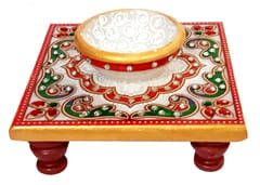 Marble Chowki & Diya: Decorative Oil Lamp For Home Temple Or Festival Decoration (12351)