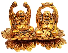 Metal Laughing Buddha Statue Set: Depiction Of Enlightenment & Prosperity (12358)