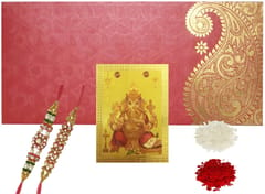 Rakhi Set for Brother: 2 Rakshabandhan Bracelets, Ganesha Magnet, Roli Chawal Tika (rakhi80a)