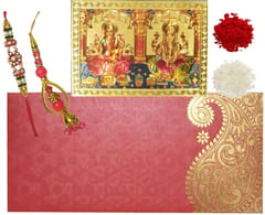 Rakhi Set: Bhai Rakhi Bracelet, Bhabhi Rakhi (Lumba or Latkan), Ganesha Lakshmi Magnet, Roli Tika (rakhi80d)
