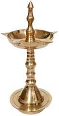 Brass Pillar Diya: 5 Lights Mini Oil Lamp (11836)
