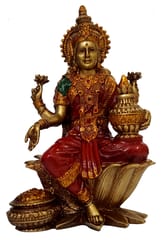 Resin Idol Lakshmi, Goddess of Wealth Fortune: Bright Colors Statue Laxmi Mahalakshmi, 7.5 inches (12249A)