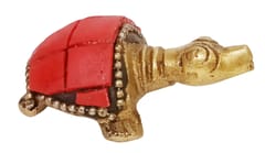 Brass Statuette Tortoise Turtle: Collectible Art Showpiece With Gemstone Overlay (12422)