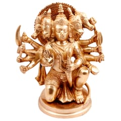 Brass Idol Hanuman/Bajrangbali in Panchmukhi Avatar: Unique Statue for Home Temple, Office Table or Shop Puja Shelf | Hindu Religious Gift (10682A)