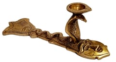 Brass Aarti Diya Oil Lamp Sheshnag Snake On Matsya Vishnu: Rare Collectible Statue (12505)