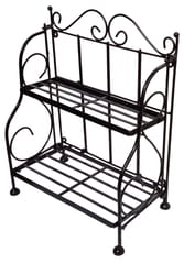 Wrought Iron 2-Tier Foldable Table: Countertop Storage Shelf Rack Kitchen Bathroom Storage Organizer (12519)