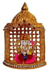 Metal Idol Mandir Ganesha: Statue For Home Temple Or Car Dashboard (12534)