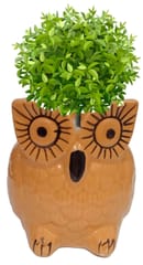 Ceramic Cute Owl Planter: Indoor Outdoor Flower Pot Table Decor, Orange (12544B)